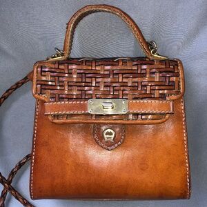 Vintage Etienne Aigner Woven Brown Leather Shoulder Bag